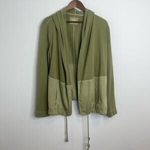 Anthropologie Olive Green Hooded Cardigan Jacket Women’s Large Cotton Open Front